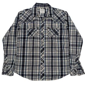 Ariat Mens M Long Sleeve Gray Snap Multicolor Plaid Western Rockabilly Shirt EUC